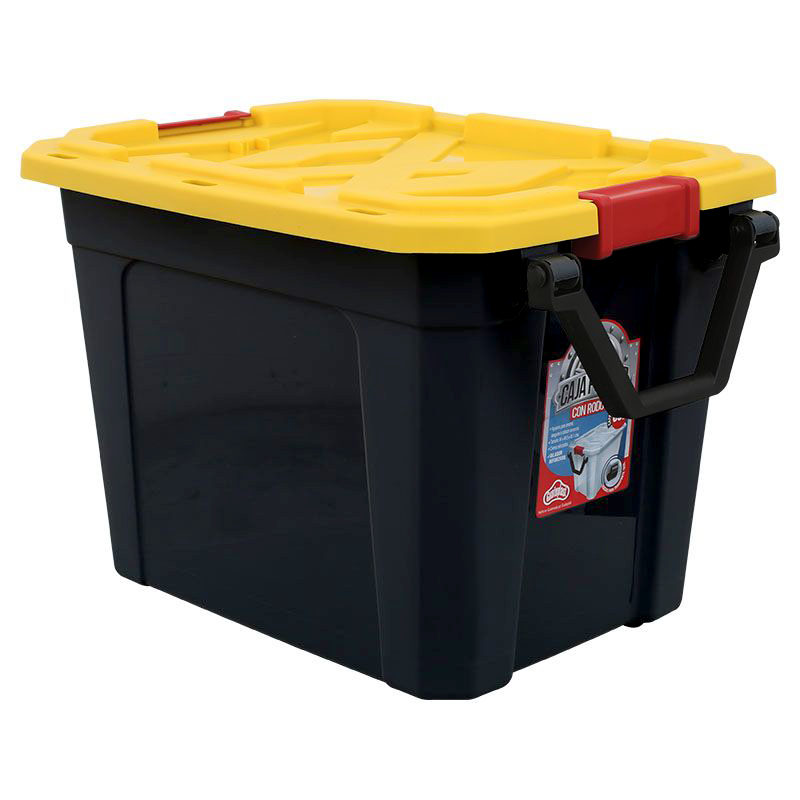 CAJA PLASTICA NEGRA CON RODO 88L